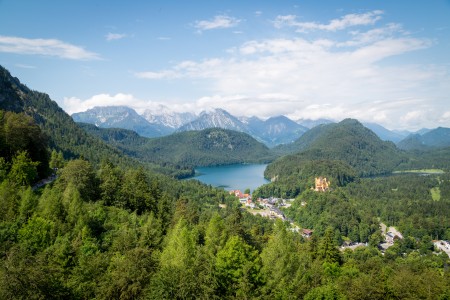 View over to the old Hohenschwangau Castle and Alpsee lake