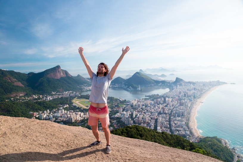 Stoked on reaching the top of Dois Irmãos after a 2 hour climb in the stinking heat. As you can see, the views are worth it. 